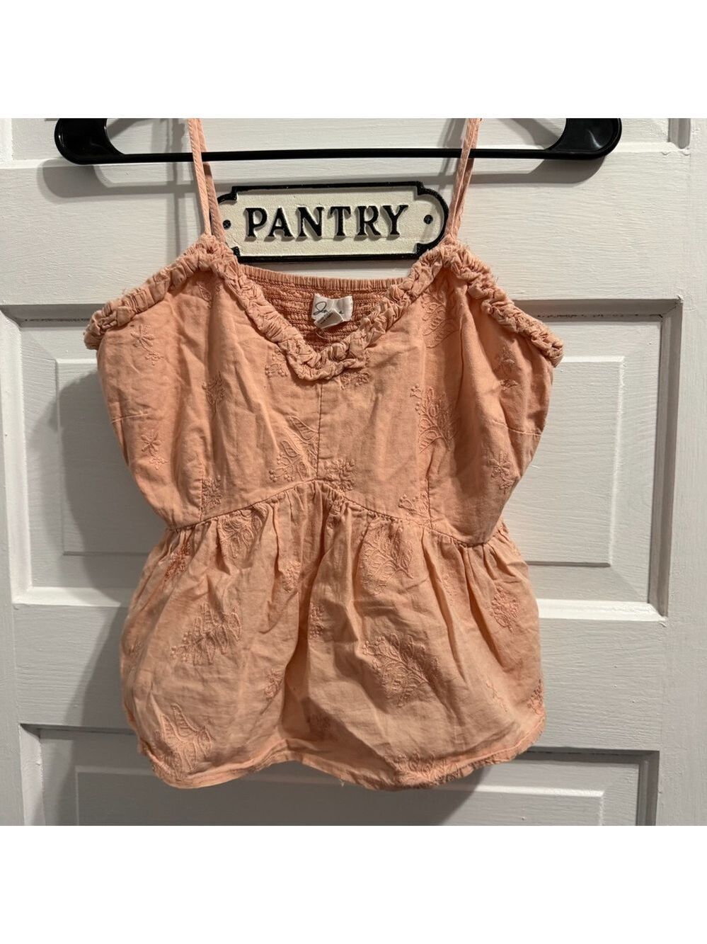 Jopna Delicate Peach Spaghetti-Strap Top with Ruffles and Smocking size M - Picture 2 of 4